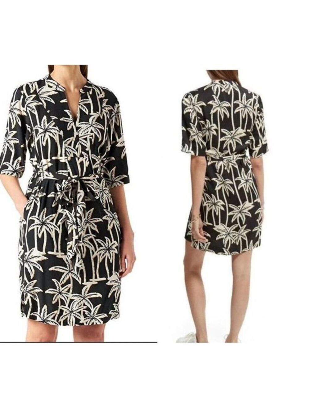 Scotch & Soda Palm Print Mini Dress Women's S Black Cream Resort